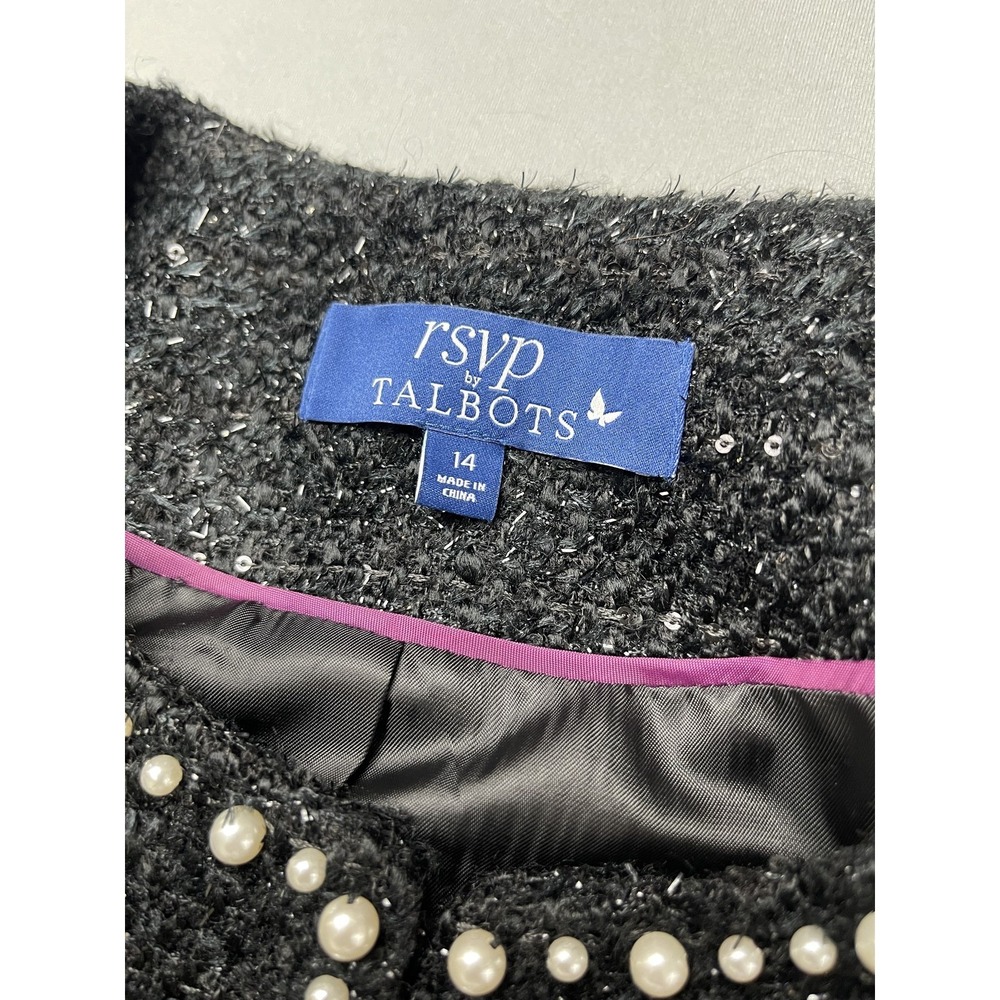 RSVP by Talbots Womens Blazer Jacket 14 Black Tweed Glitter Holiday Cocktail - Picture 6 of 11